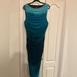 City Chic Ruched Teal Ombre Midi Dress - New